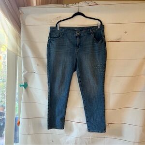 CJ banks blue jeans with embroidery on back pockets size 18W Short